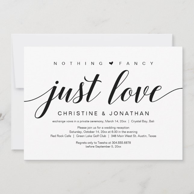 Wedding Elopement, Elegant Classy Black Script Invitation (Front)