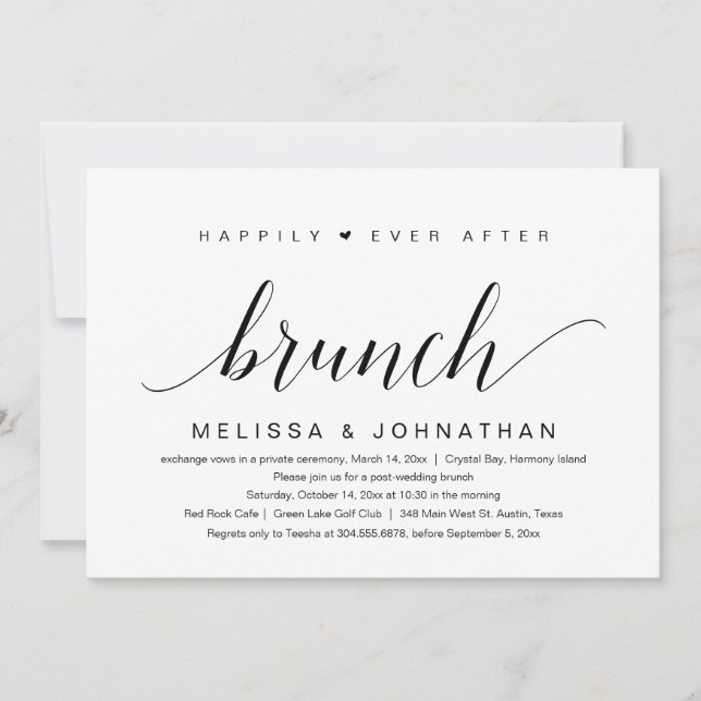 Wedding Elopement, Happily Ever After Brunch Invit Invitation (Front)