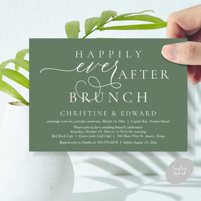 Wedding Elopement, Happily Ever After Brunch Invitation (Modern Classy Wedding Elopement, Happily Ever After Brunch Invitation Card, PDF, in Sage Green)