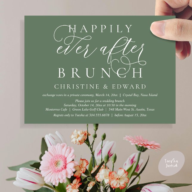 Wedding Elopement, Happily Ever After Brunch Invitation (Modern Classy Wedding Elopement, Happily Ever After Brunch Invitation Card, PDF, in Sage Green)