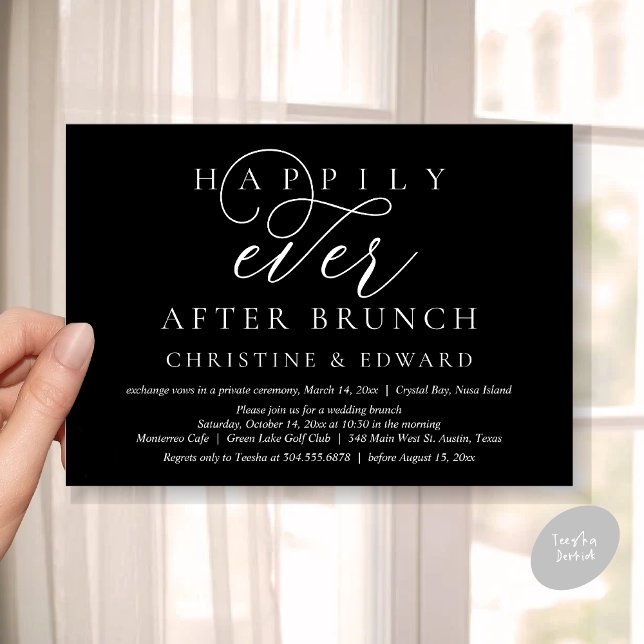 Wedding Elopement, Happily Ever After Brunch Invitation (Modern Classy Wedding Elopement, Happily Ever After Brunch Invitation Card, PDF, in Classy Black)