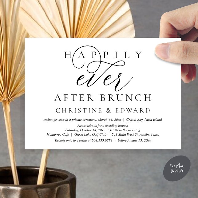Wedding Elopement, Happily Ever After Brunch Invitation (Modern Classy Wedding Elopement, Happily Ever After Brunch Invitation Card, PDF, in Black and White)