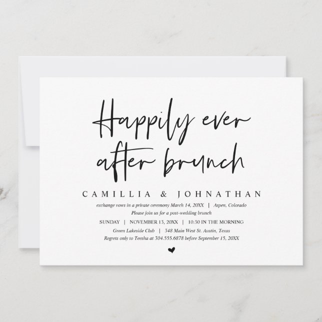 Wedding Elopement, Happily Ever after brunch Invitation (Front)