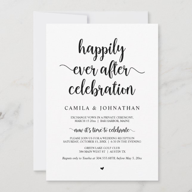 Wedding Elopement, Happily Ever After Celebration Invitation (Front)