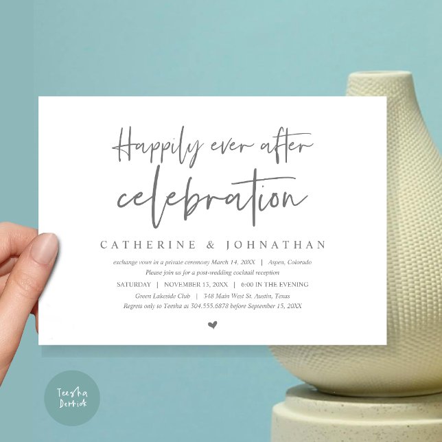 Wedding Elopement, Happily Ever after celebration Invitation (Wedding Elopement Dinner, Happily Ever after celebration Invitation Card, PDF, in Dark Grey)