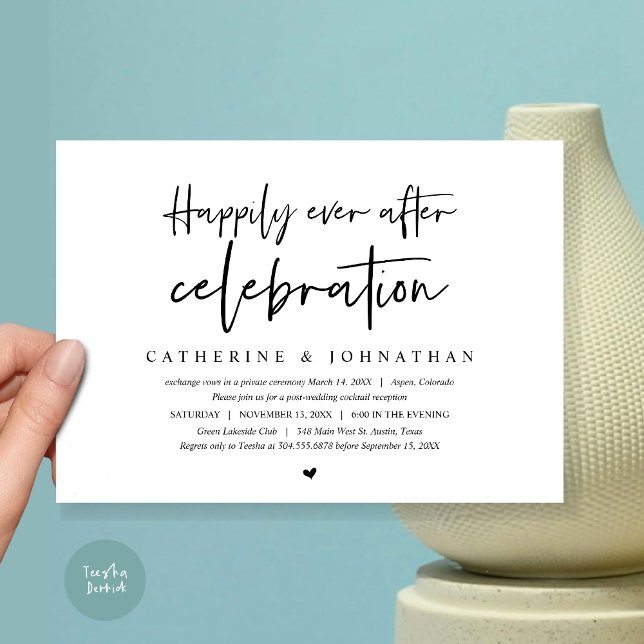 Wedding Elopement, Happily Ever after celebration Invitation (Happily Ever After Celebration Dinner or Lunch or brunch Invitation Card, PDF, in Black and White)