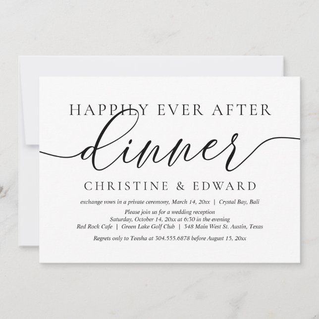 Wedding Elopement, Happily Ever After Dinner Invit Invitation (Front)