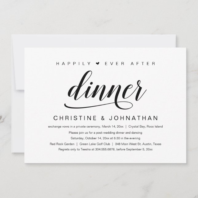 Wedding Elopement, Happily Ever After Dinner Invitation (Front)