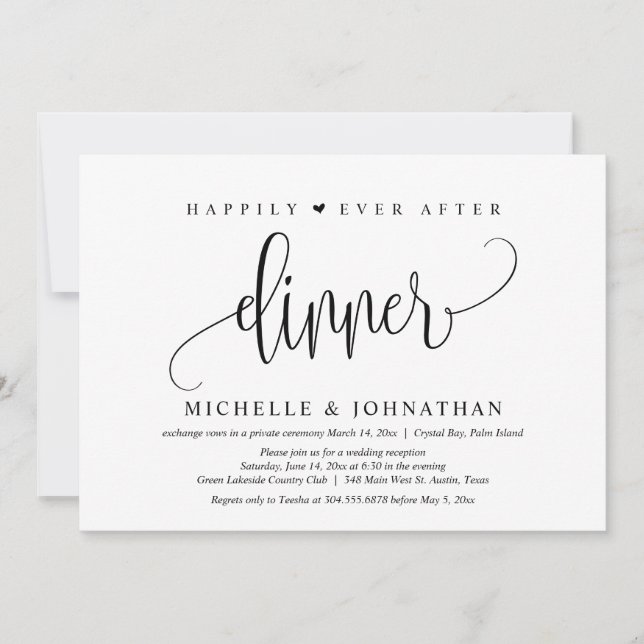 Wedding Elopement, Happily Ever After Dinner Invitation (Front)