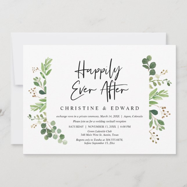 Wedding Elopement, Happily ever after dinner Invitation (Front)