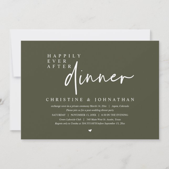 Wedding Elopement, Happily Ever After Dinner Party Invitation (Front)