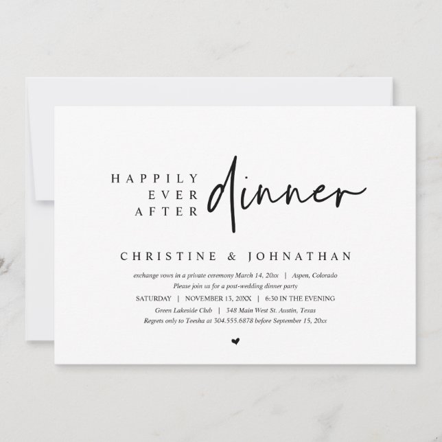 Wedding Elopement, Happily Ever After Dinner Party Invitation (Front)