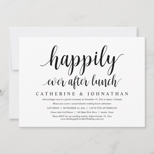 Wedding Elopement, Happily Ever After Lunch Invitation (Front)