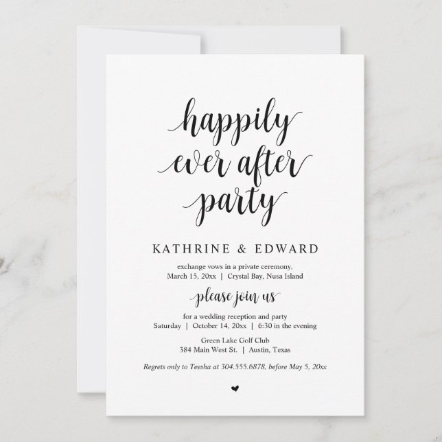 Wedding Elopement, Happily Ever After Party  Invit Invitation (Front)