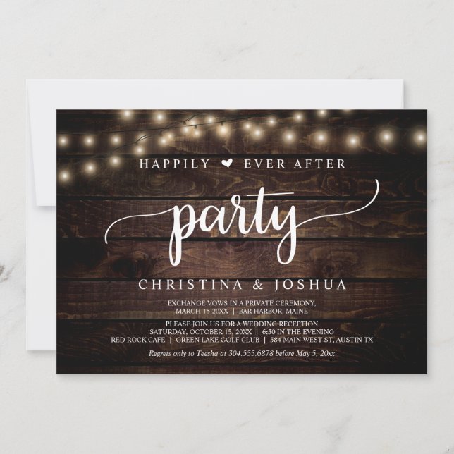Wedding Elopement, Happily Ever After Party Invita Invitation (Front)