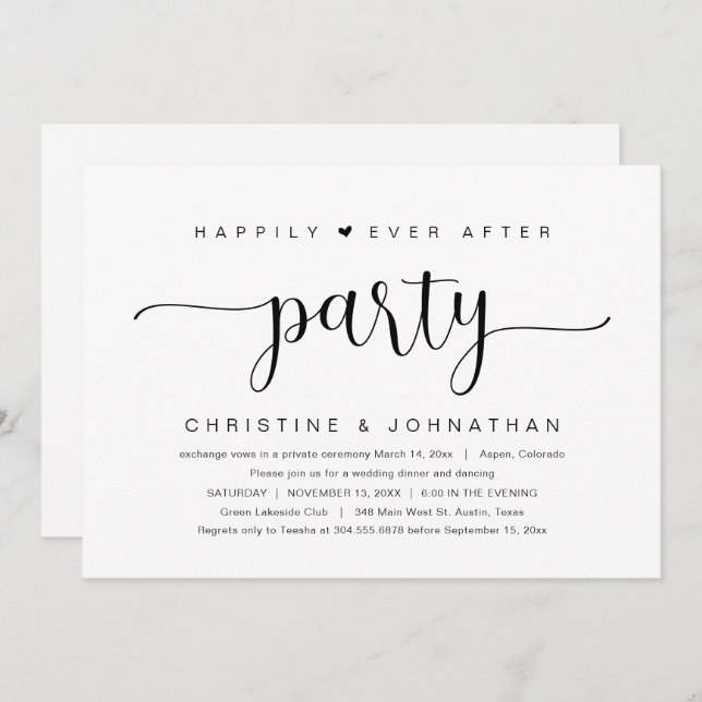 Wedding Elopement, Happily Ever After Party Invita Invitation (Front/Back)