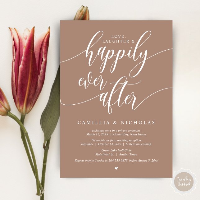 Wedding Elopement, Happily Ever After Party Invita Invitation (Wedding Elopement, To Love Laughter and Happily Ever After Party Invitation Card, PDF, Taupe)