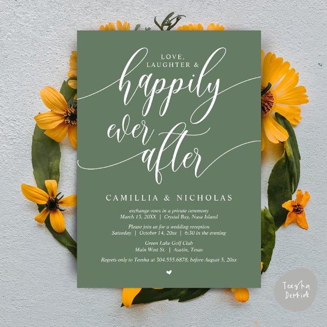 Wedding Elopement, Happily Ever After Party Invita Invitation (Wedding Elopement, To Love Laughter and Happily Ever After Party Invitation Card, PDF, Sage Green)