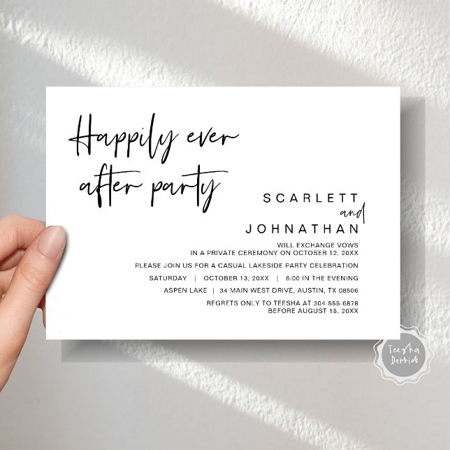 Wedding Elopement, Happily Ever After Party Invitation (Wedding Elopement, Happily Ever After Party Invitation Card, Printed file, Modern minimalist script)