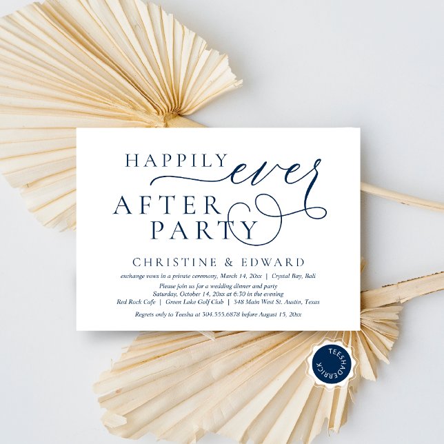 Wedding Elopement, Happily Ever After Party Invitation (Wedding Elopement, Happily Ever After Party Invitation Card, Downloadable, Navy Blue Scheme, Classy)