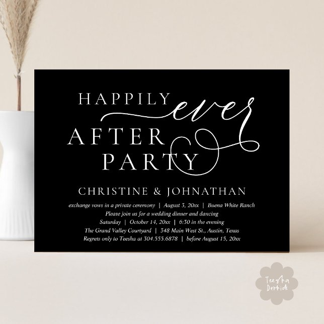 Wedding Elopement, Happily Ever After Party Invitation (Wedding Elopement, Happily Ever After Party Invitation Card PDF Modern Romantic Classy Black White)