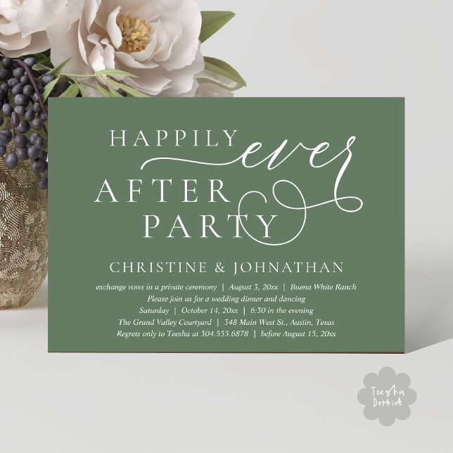 Wedding Elopement, Happily Ever After Party Invitation (Wedding Elopement, Happily Ever After Party Invitation Card PDF Modern Romantic Classy Sage Green)