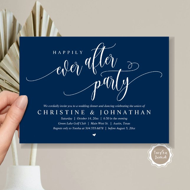 Wedding Elopement, Happily Ever After Party  Invitation (Wedding Elopement, Happily Ever After Party Invitation Card, Modern Contemporary, PDF, in Navy Blue)