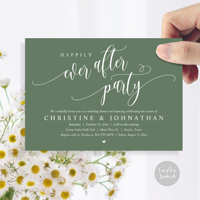 Wedding Elopement, Happily Ever After Party  Invitation (Wedding Elopement, Happily Ever After Party Invitation Card, Modern Contemporary, PDF, Sage Green)