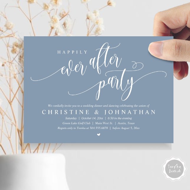 Wedding Elopement, Happily Ever After Party  Invitation (Wedding Elopement, Happily Ever After Party Invitation Card, Modern Contemporary, PDF, in Dusty Blue)