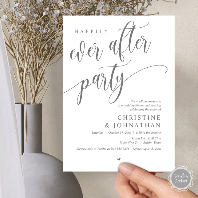 Wedding Elopement, Happily Ever After Party  Invitation (Wedding Elopement, Happily Ever After Party Invites Card, Modern Contemporary, PDF, Dark Grey)