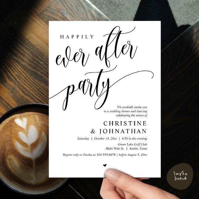 Wedding Elopement, Happily Ever After Party  Invitation (Wedding Elopement, Happily Ever After Party Invites Card, Modern Contemporary, PDF, Black and White)
