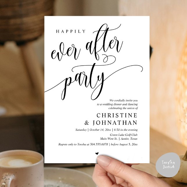 Wedding Elopement, Happily Ever After Party  Invitation (Wedding Elopement, Happily Ever After Party Invites Card, Modern Contemporary, PDF, Black and White)