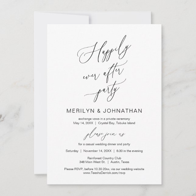 Wedding Elopement, Happily Ever After Party Invitation (Front)