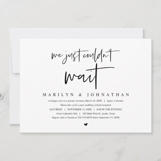 Wedding Elopement, Modern minimalist  Invitation (Front)