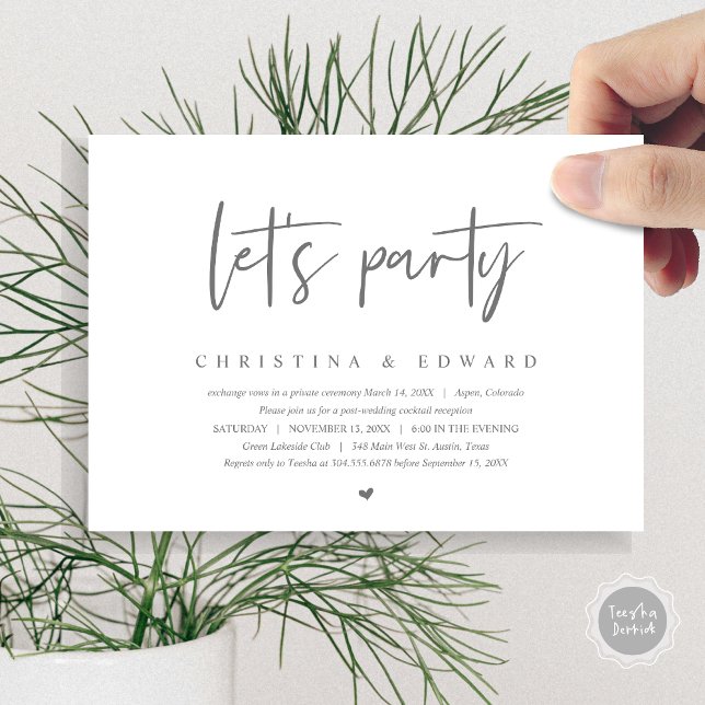 Wedding Elopement, Modern Minimalist, lets party Invitation (Wedding Elopement, Modern Minimalist, let's party Invitation Card, in Dark Grey)