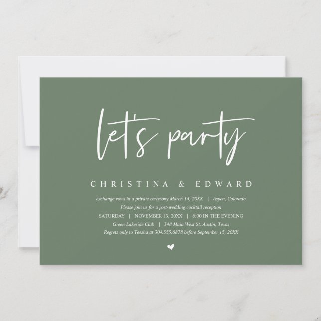 Wedding Elopement, Modern Minimalist, lets party Invitation (Front)