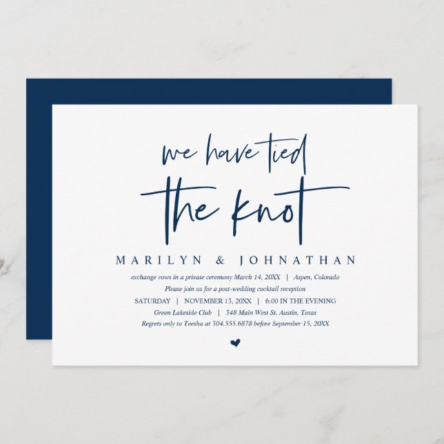 Wedding Elopement, Modern, tied the knot Party Invitation (Front/Back)