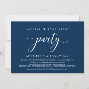 Wedding Elopement, Navy Blue, Reception Party Invi Invitation