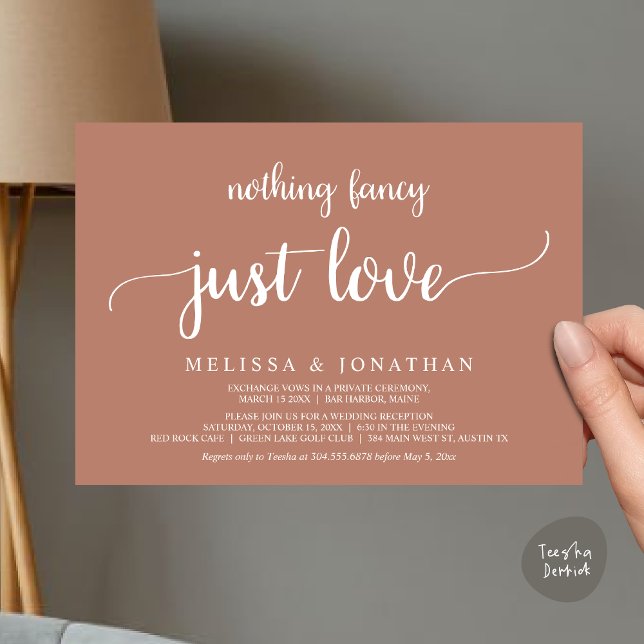 Wedding Elopement, Nothing Fancy Just Love Dinner Invitation (Wedding Elopement, Nothing Fancy Just Love Dinner Invitation Card, PDF, Rustic Cottage Terracotta)