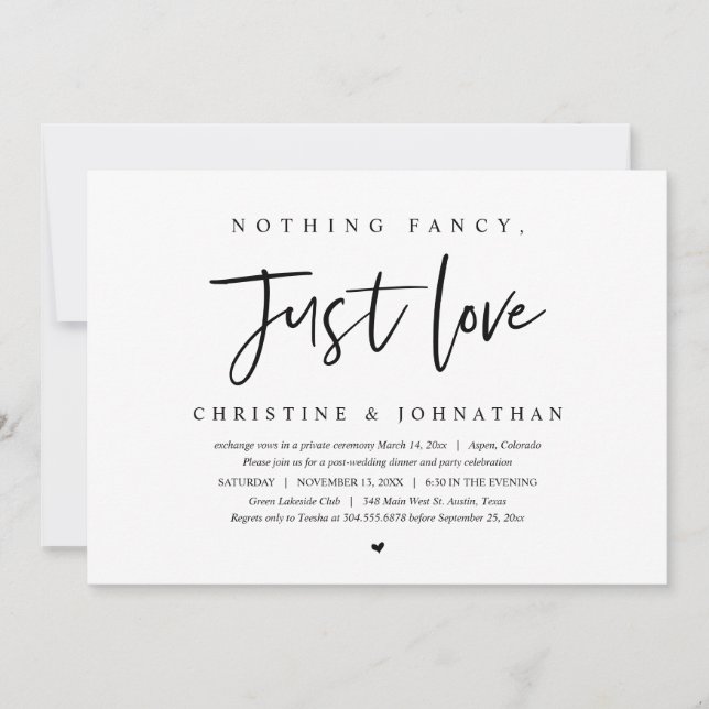 Wedding Elopement, Nothing Fancy, Just Love Invita Invitation (Front)