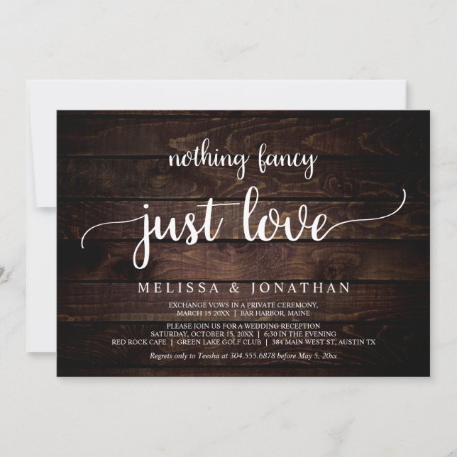 Wedding Elopement, Nothing Fancy Just Love Invitat Invitation (Front)