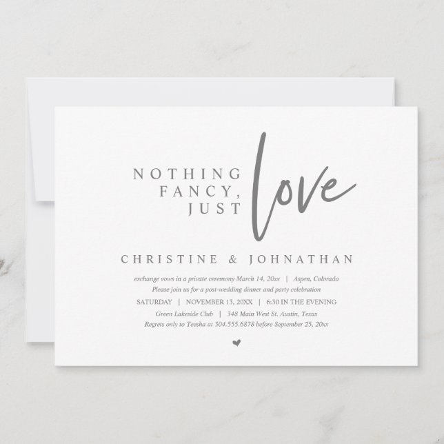 Wedding Elopement, Nothing Fancy, Just Love Invitation (Front)