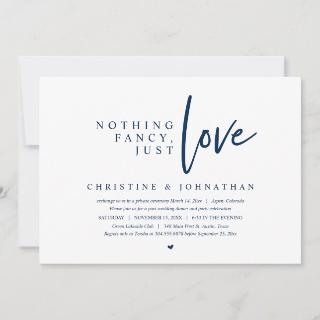 Wedding Elopement, Nothing Fancy, Just Love Invitation (Front)