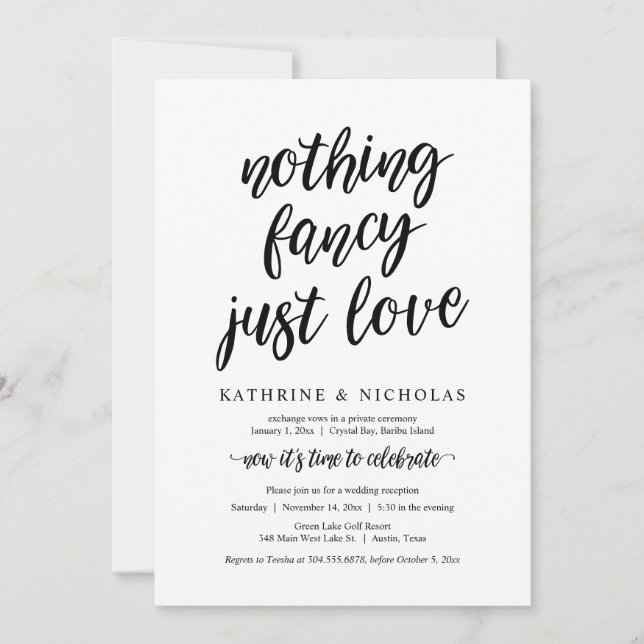 Wedding Elopement, Nothing Fancy, Just Love Invitation (Front)