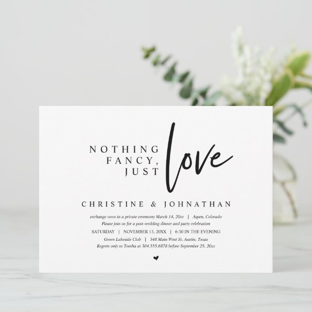 Wedding Elopement, Nothing Fancy, Just Love Invitation (Standing Front)