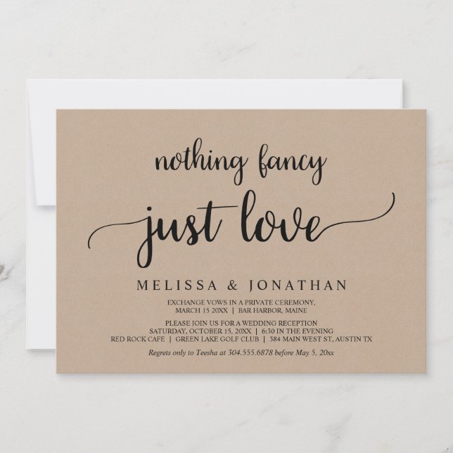 Wedding Elopement, Nothing Fancy Just Love, Kraft Invitation (Front)
