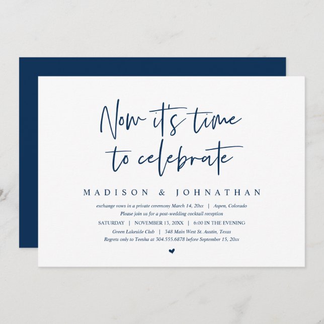 Wedding Elopement, Now It is time to Celebrate Inv Invitation (Front/Back)
