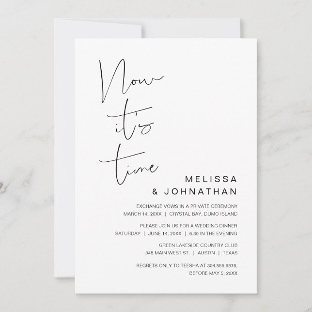 Wedding Elopement, Now it's time Invitation (Front)