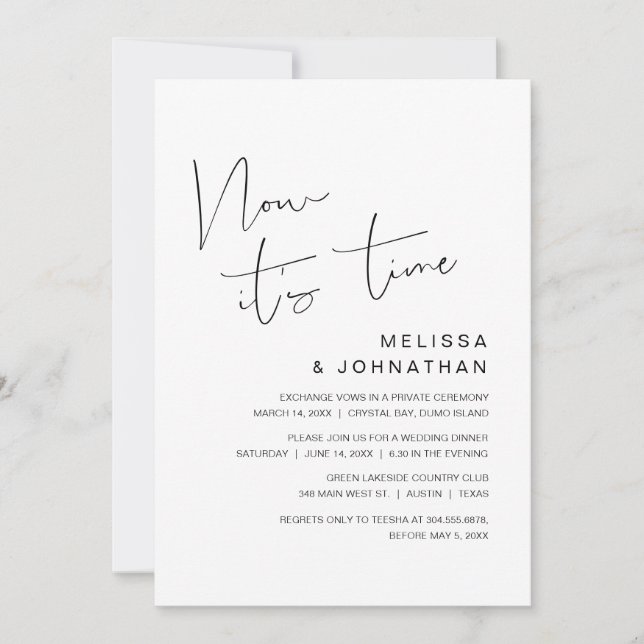 Wedding Elopement, Now it's time Invitation (Front)