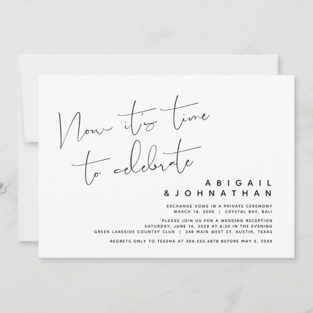 Wedding Elopement, Now it's time to celebrate Invitation (Front)